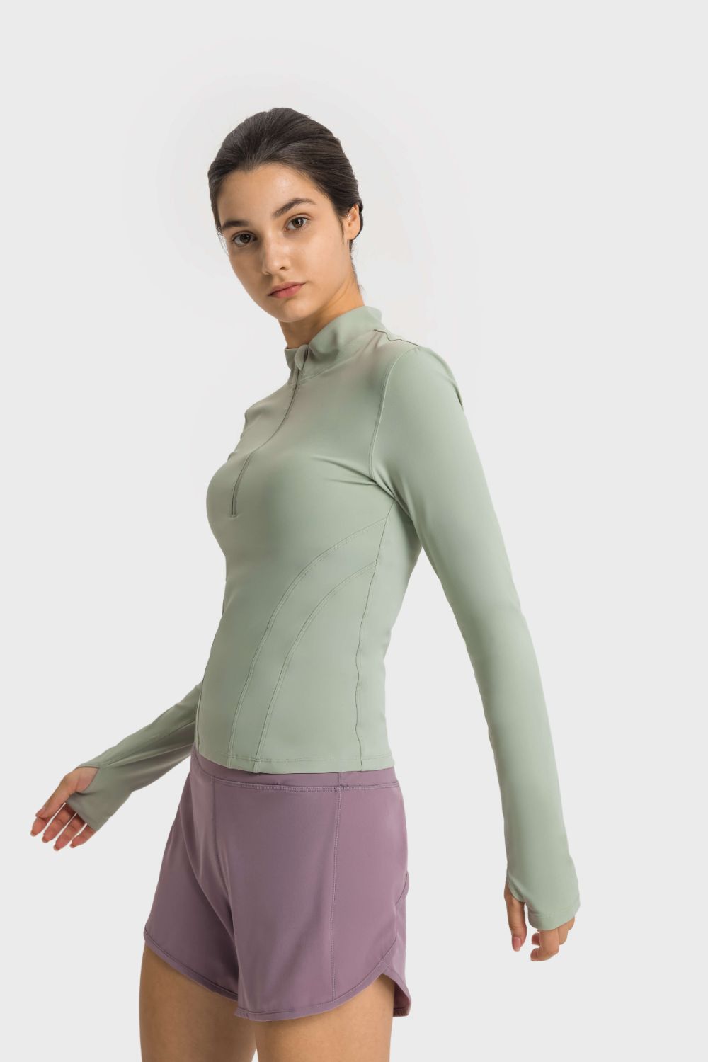 Half Zip Thumbhole Sleeve Sports Top - Aurelia Clothing