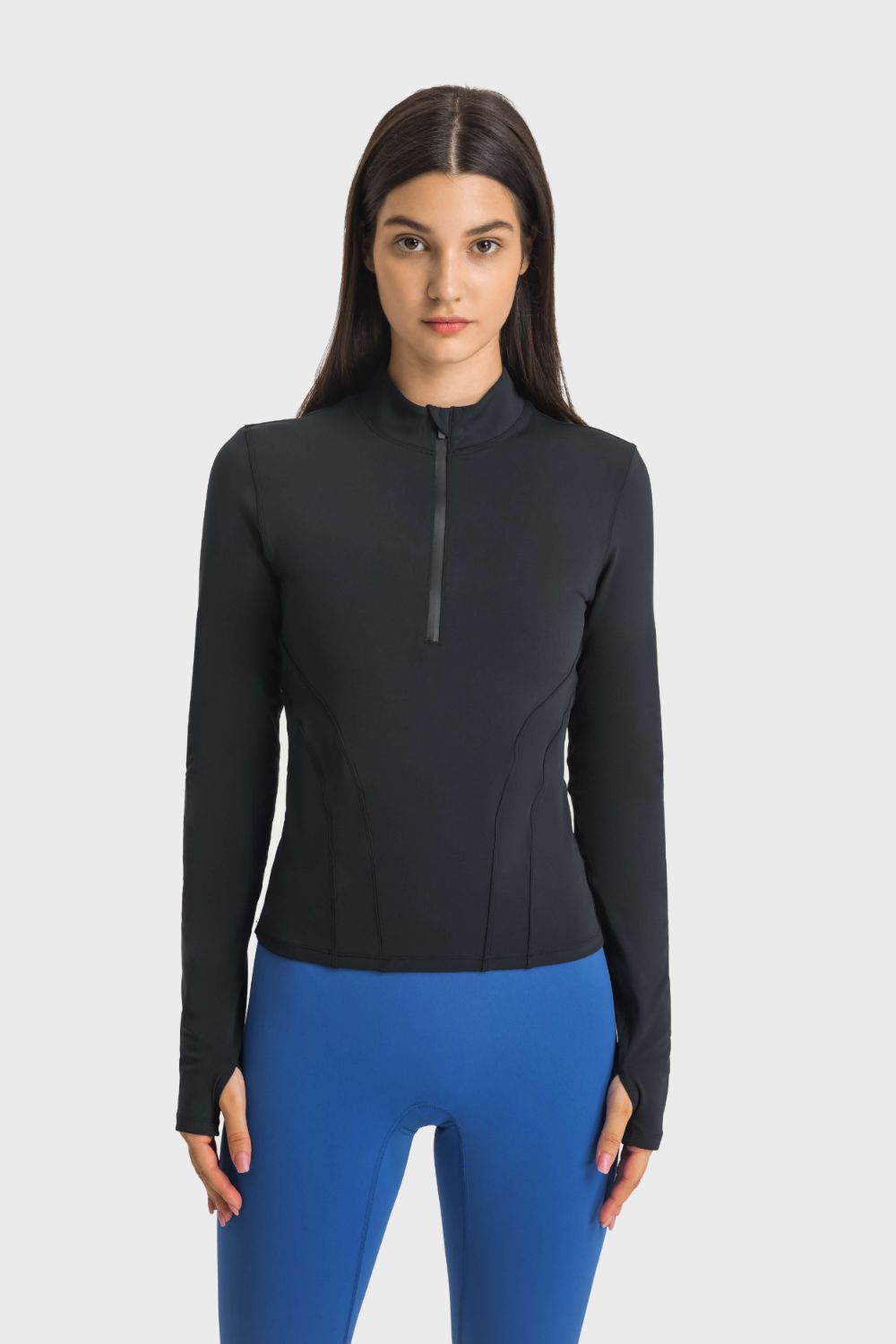 Half Zip Thumbhole Sleeve Sports Top - Aurelia Clothing