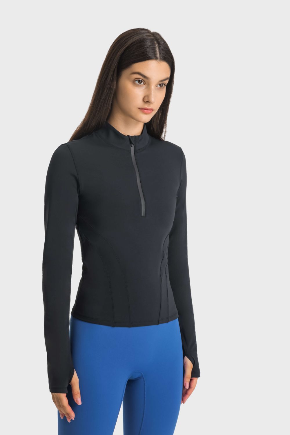 Half Zip Thumbhole Sleeve Sports Top - Aurelia Clothing