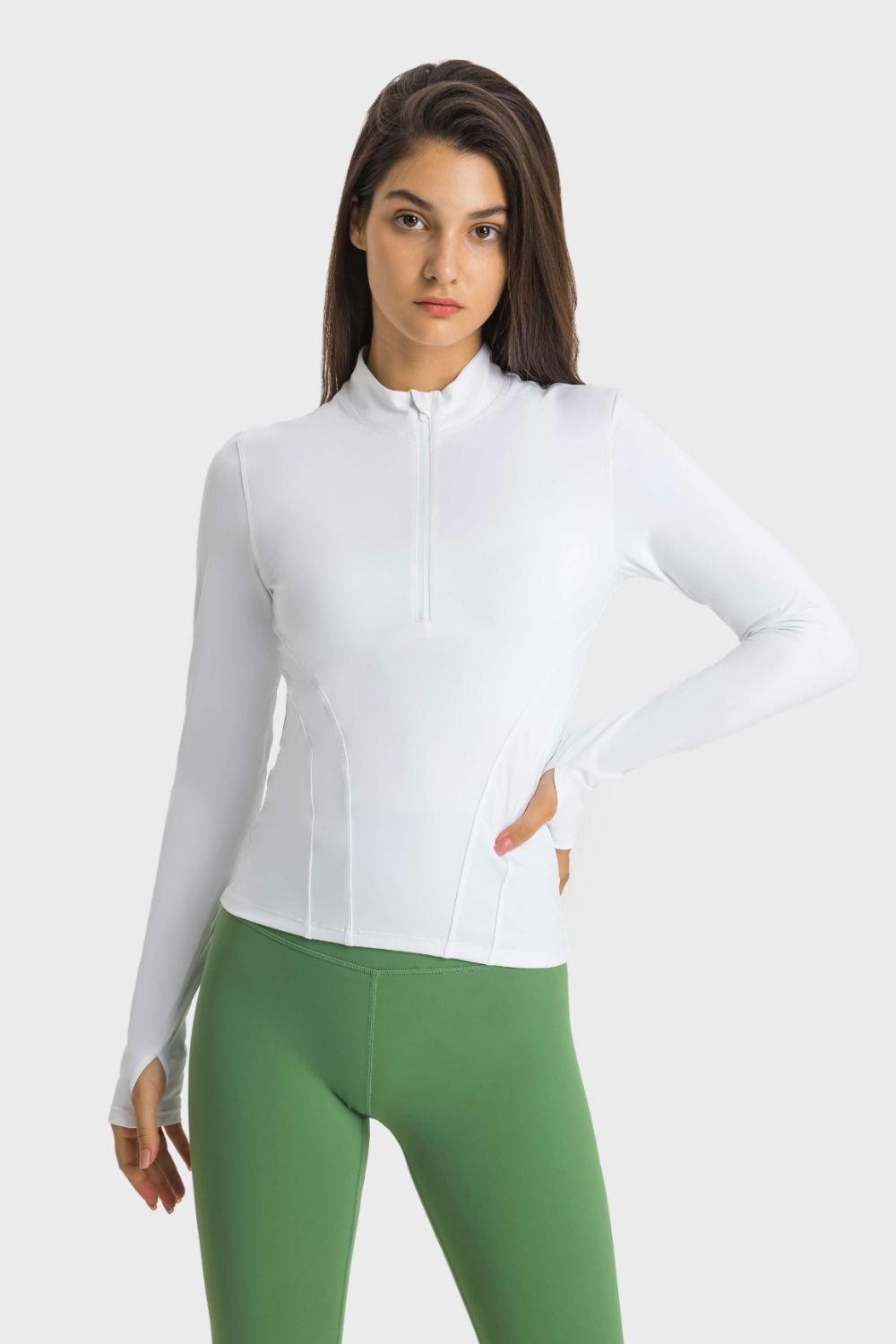 Half Zip Thumbhole Sleeve Sports Top - Aurelia Clothing