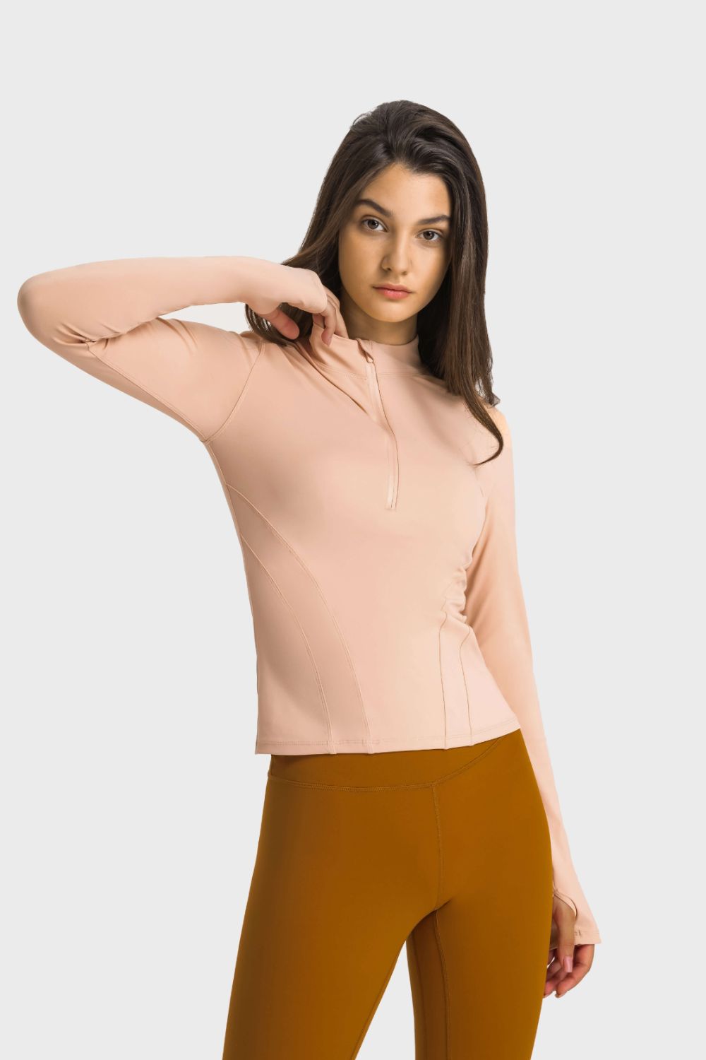 Half Zip Thumbhole Sleeve Sports Top - Aurelia Clothing