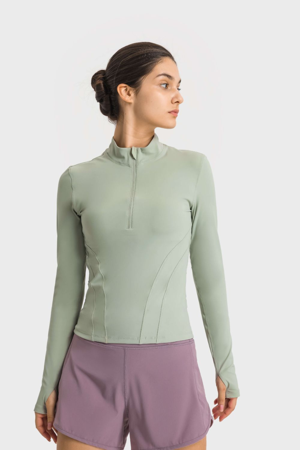 Half Zip Thumbhole Sleeve Sports Top - Aurelia Clothing