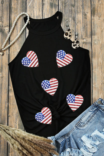 Heart US Flag Round Neck Grecian Neck Tank - Aurelia Clothing