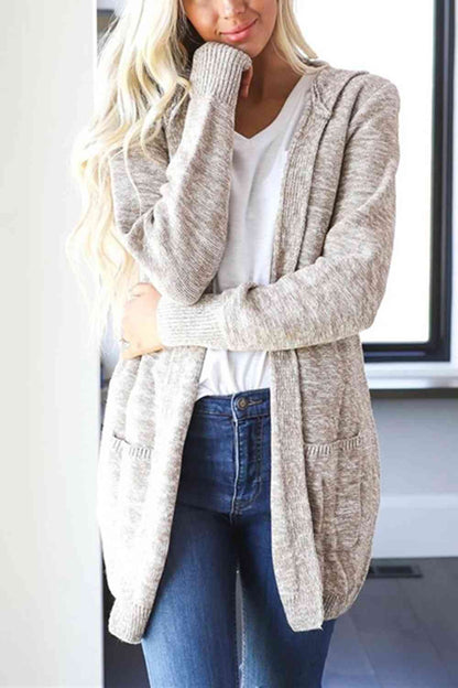 Heathered Open Front Cardigan with Pockets - Aurelia Clothing