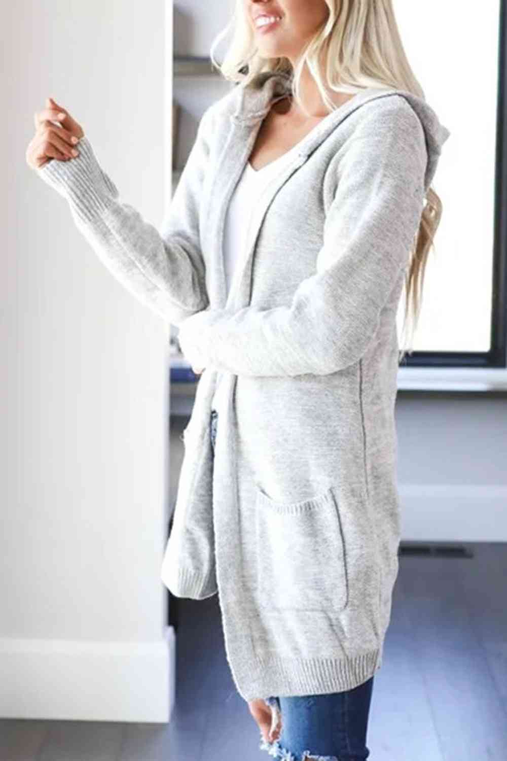 Heathered Open Front Cardigan with Pockets - Aurelia Clothing