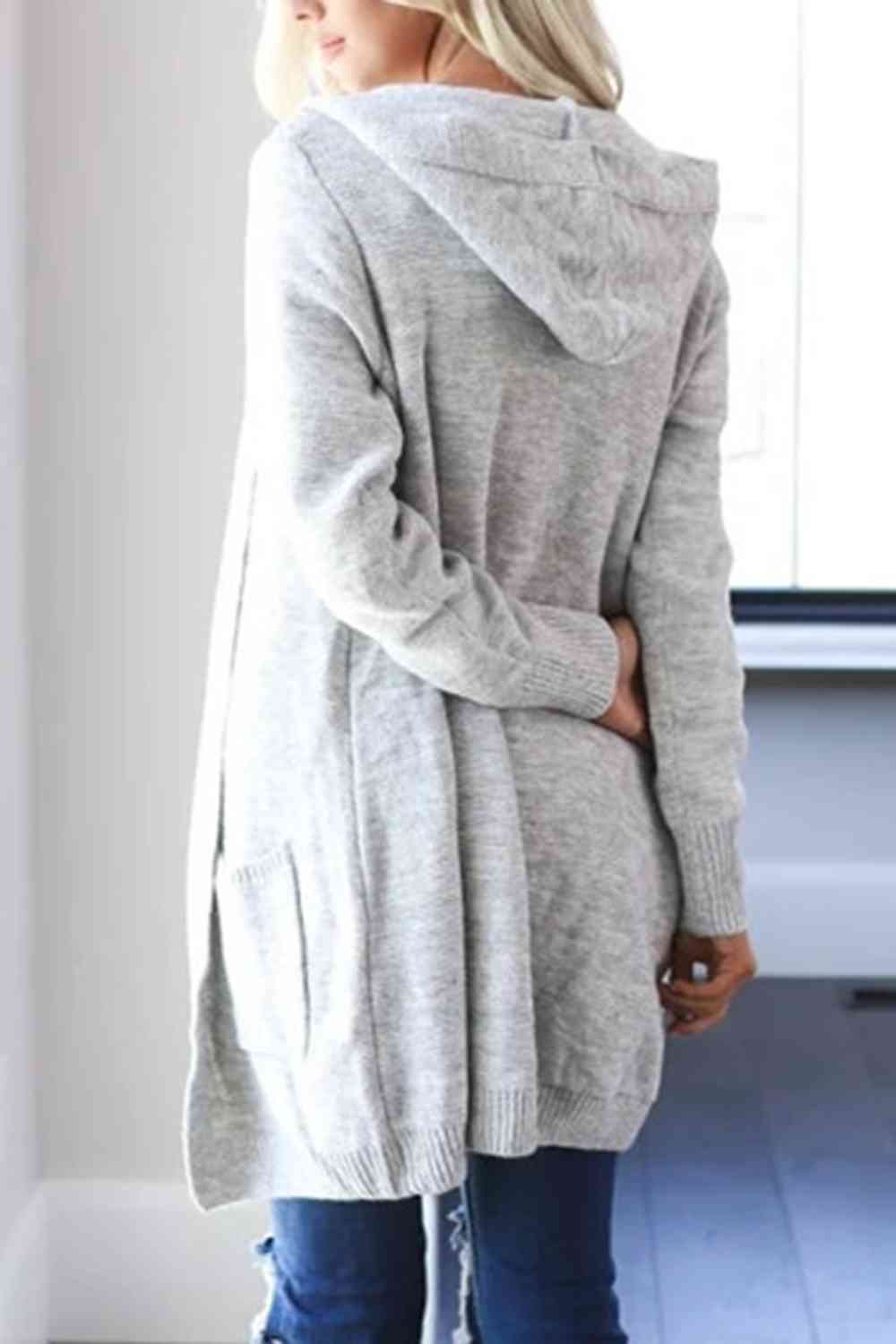 Heathered Open Front Cardigan with Pockets - Aurelia Clothing