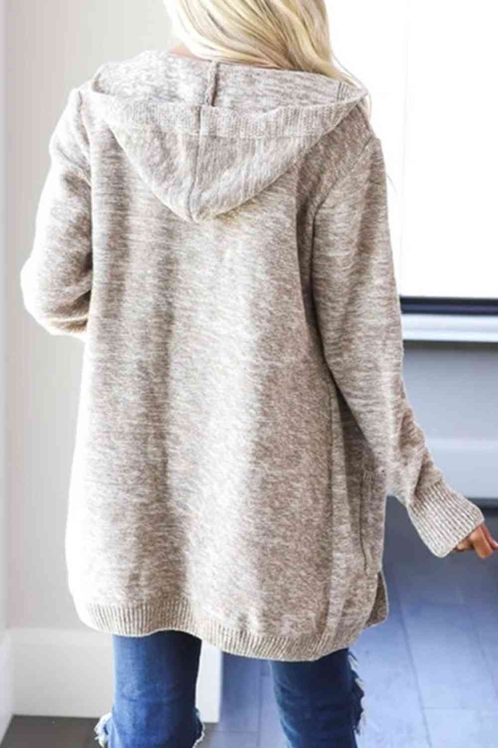 Heathered Open Front Cardigan with Pockets - Aurelia Clothing