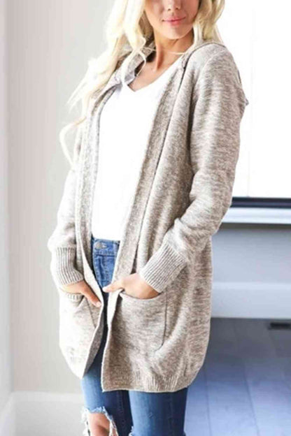 Heathered Open Front Cardigan with Pockets - Aurelia Clothing