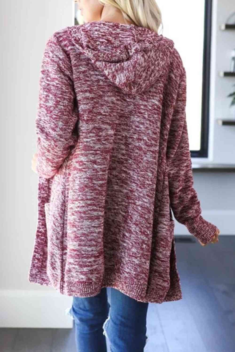 Heathered Open Front Cardigan with Pockets - Aurelia Clothing