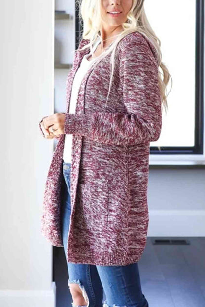 Heathered Open Front Cardigan with Pockets - Aurelia Clothing