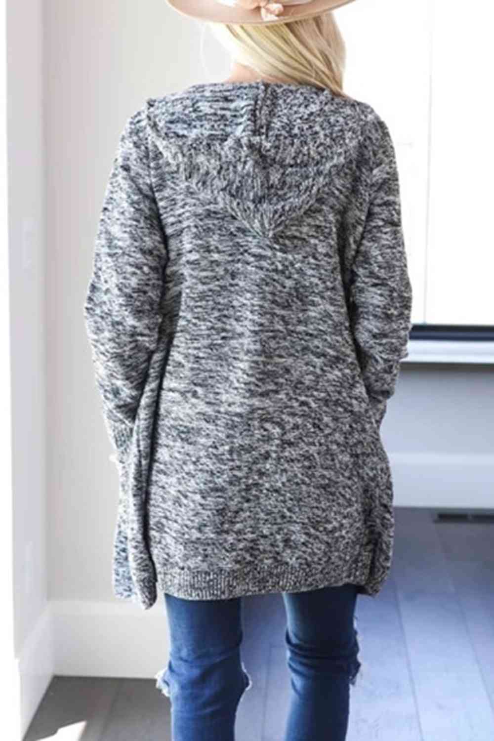 Heathered Open Front Cardigan with Pockets - Aurelia Clothing