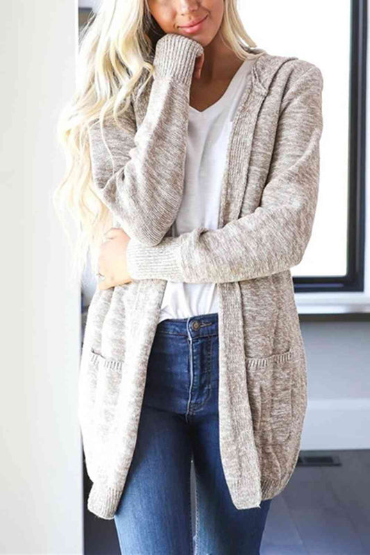 Heathered Open Front Cardigan with Pockets - Free Shipping - Aurelia Clothing