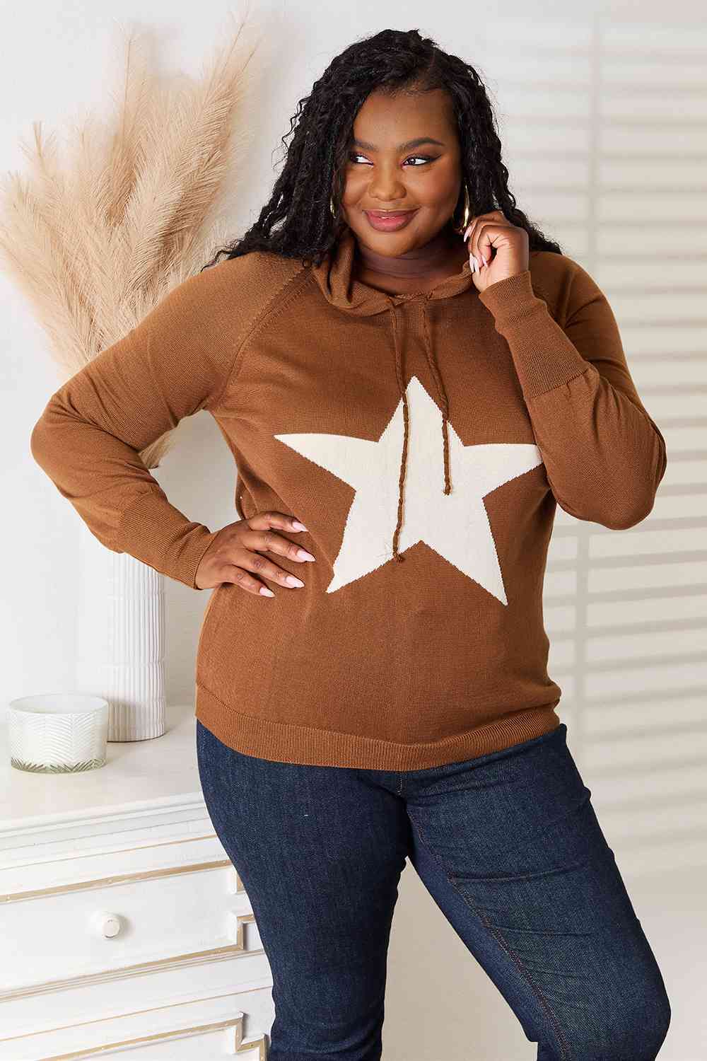 Heimish Full Size Star Graphic Hooded Sweater - Aurelia Clothing