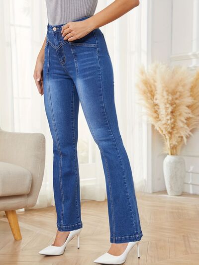 High Waist Bootcut Jeans with Pockets - Aurelia Clothing