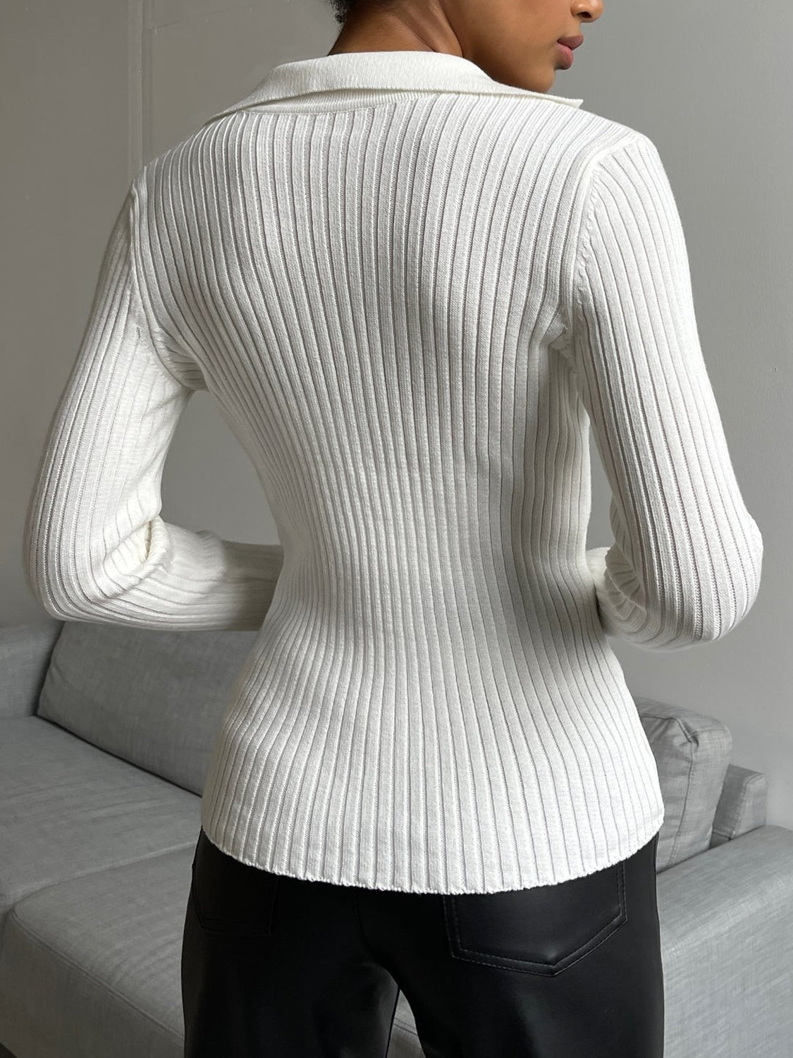 Johnny Collar Rib-Knit Top - Aurelia Clothing