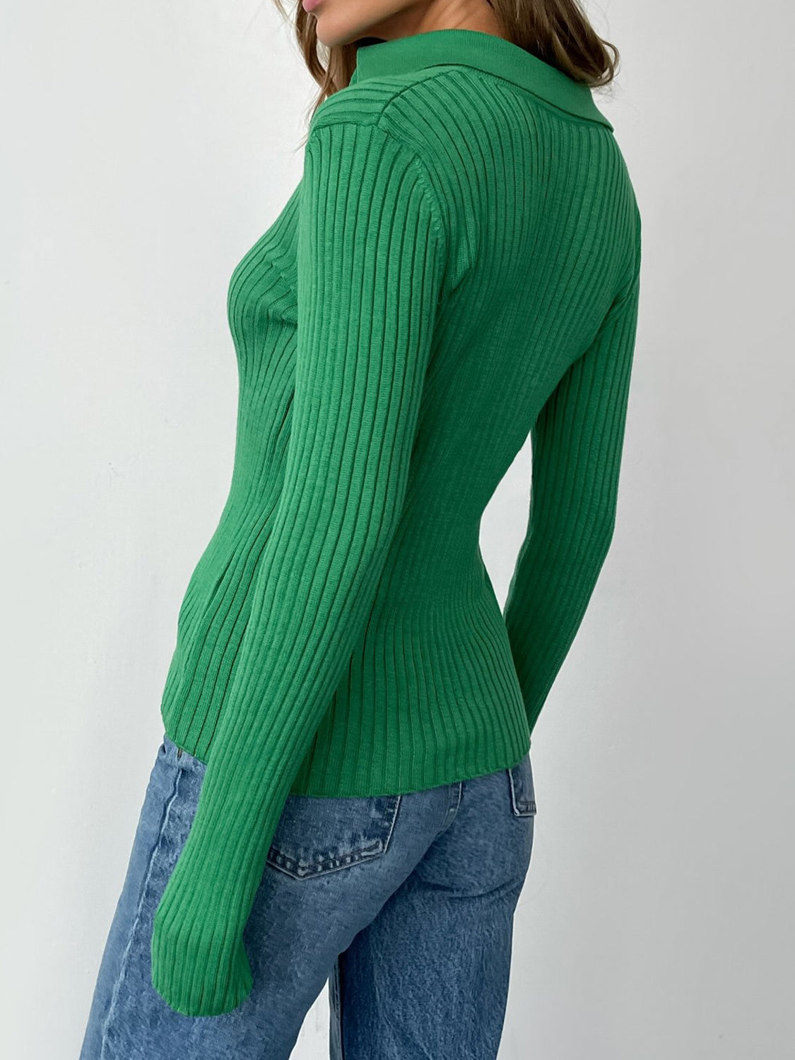 Johnny Collar Rib-Knit Top - Aurelia Clothing