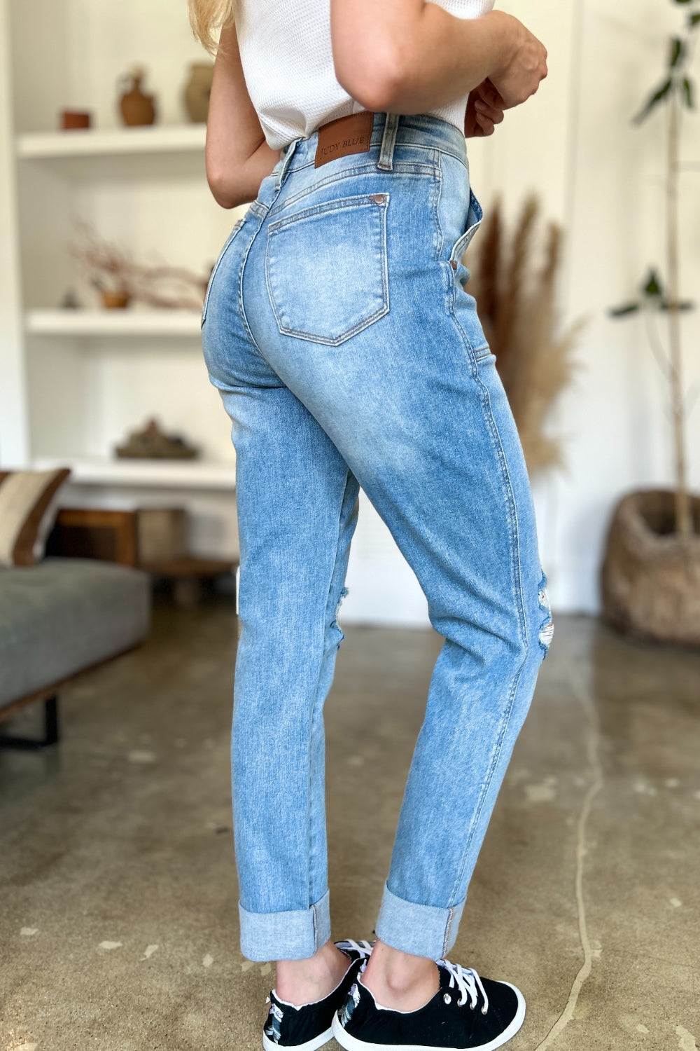 Judy Blue Full Size Distressed Straight Jeans with Patch Pockets - Free Shipping - Aurelia Clothing