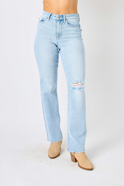 Judy Blue Full Size High Waist Distressed Straight Jeans - Aurelia Clothing