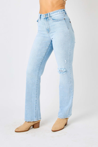 Judy Blue Full Size High Waist Distressed Straight Jeans - Aurelia Clothing