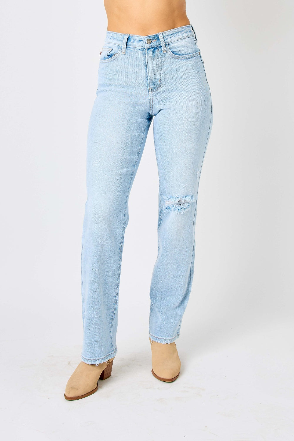 Judy Blue Full Size High Waist Distressed Straight Jeans - Aurelia Clothing