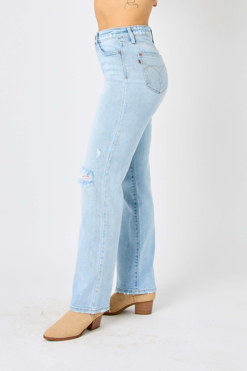 Judy Blue Full Size High Waist Distressed Straight Jeans - Aurelia Clothing