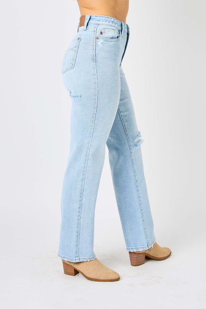 Judy Blue Full Size High Waist Distressed Straight Jeans - Aurelia Clothing