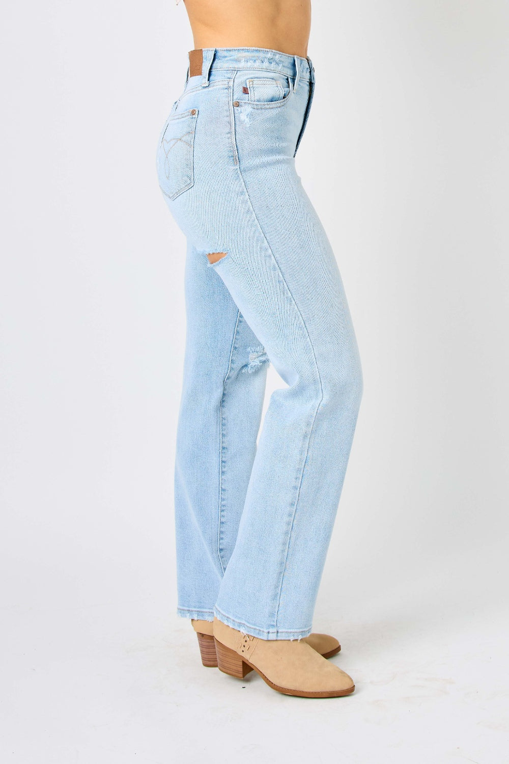 Judy Blue Full Size High Waist Distressed Straight Jeans - Aurelia Clothing