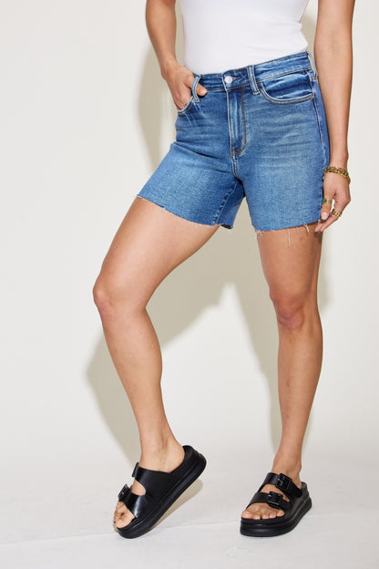 Judy Blue Full Size High Waist Slim Denim Shorts - Aurelia Clothing