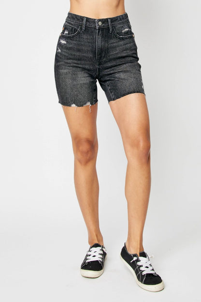 Judy Blue Full Size High Waist Tummy Control Denim Shorts - Aurelia Clothing