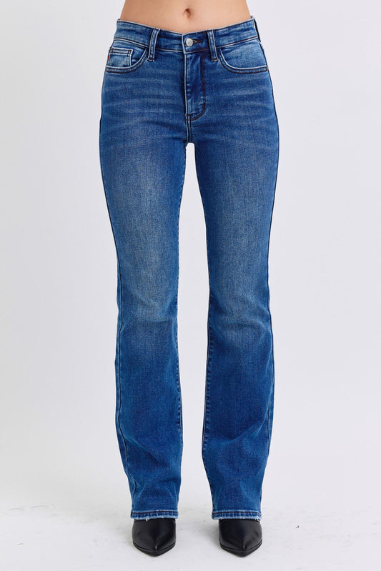 Judy Blue Full Size Mid-Rise Bootcut Jeans with Pockets - Aurelia Clothing