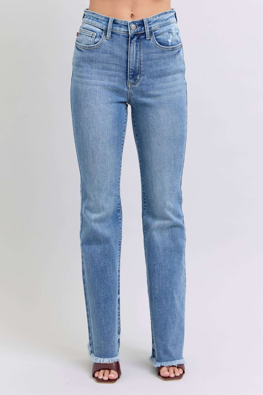 Judy Blue Full Size Raw Hem High Rise Bootcut Jeans - Free Shipping - Aurelia Clothing