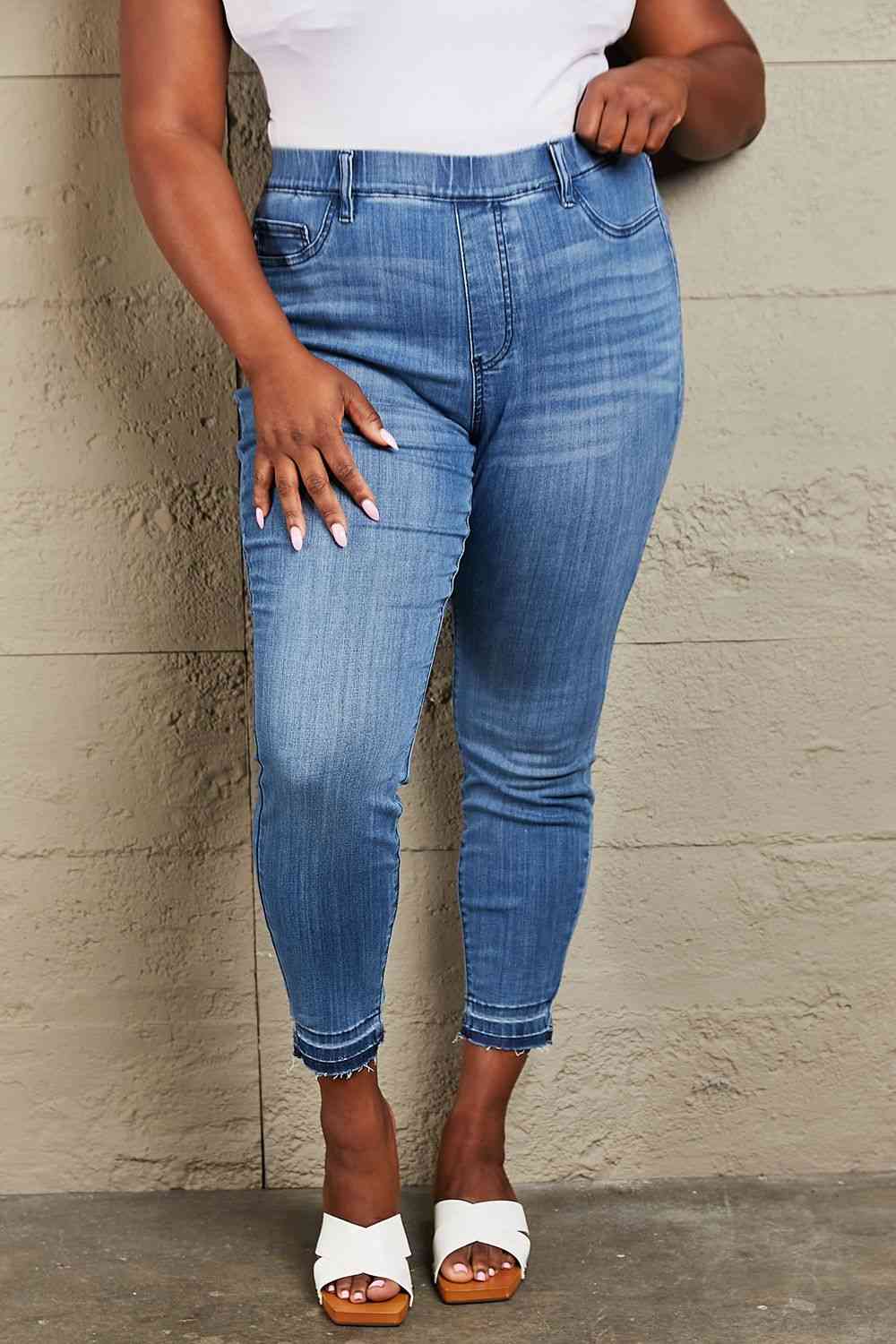 Judy Blue Janavie Full Size High Waisted Pull On Skinny Jeans - Aurelia Clothing