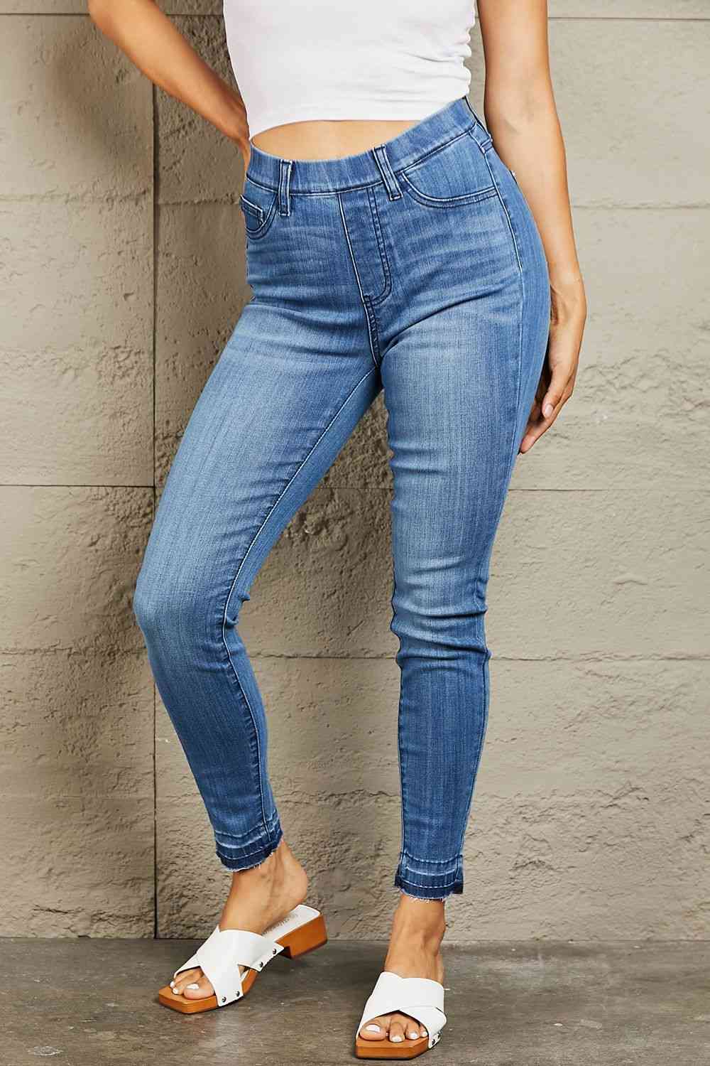 Judy Blue Janavie Full Size High Waisted Pull On Skinny Jeans - Aurelia Clothing