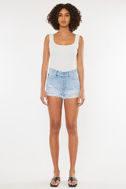 Kancan Distressed Button Fly Denim Shorts - Aurelia Clothing