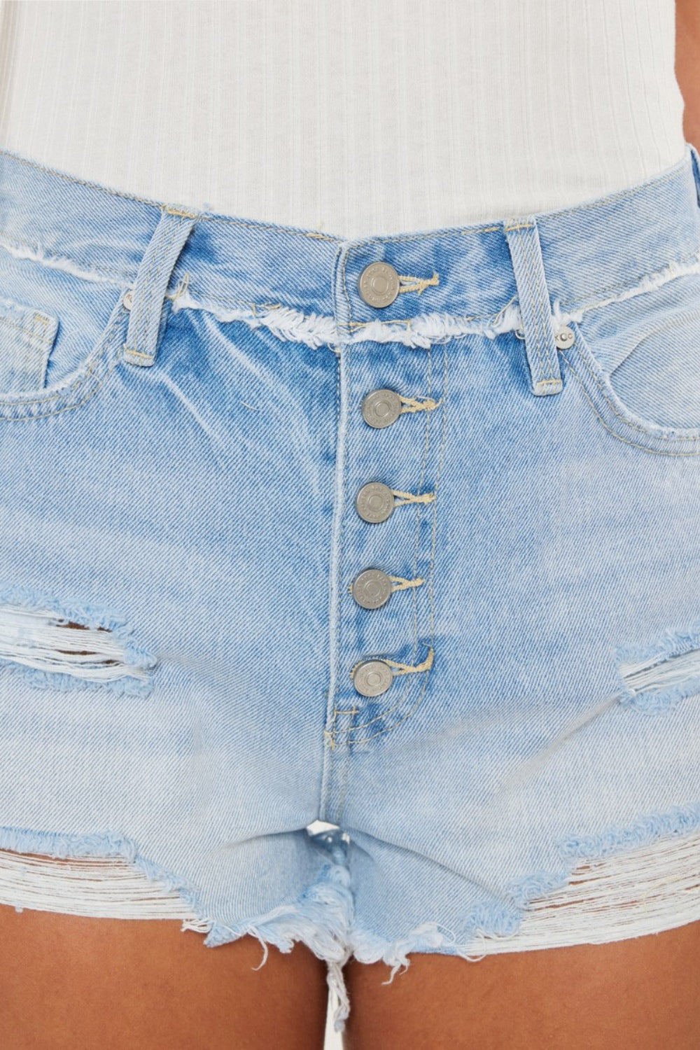 Kancan Distressed Button Fly Denim Shorts - Aurelia Clothing