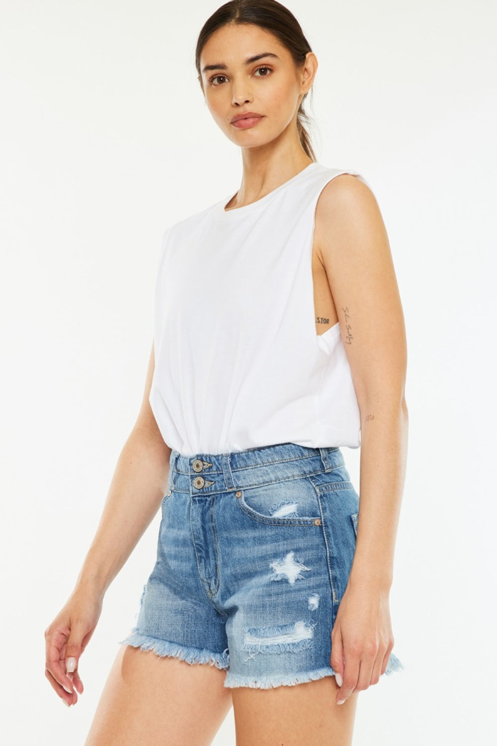 Kancan Full Size High Rise Raw Hem Denim Shorts - Aurelia Clothing