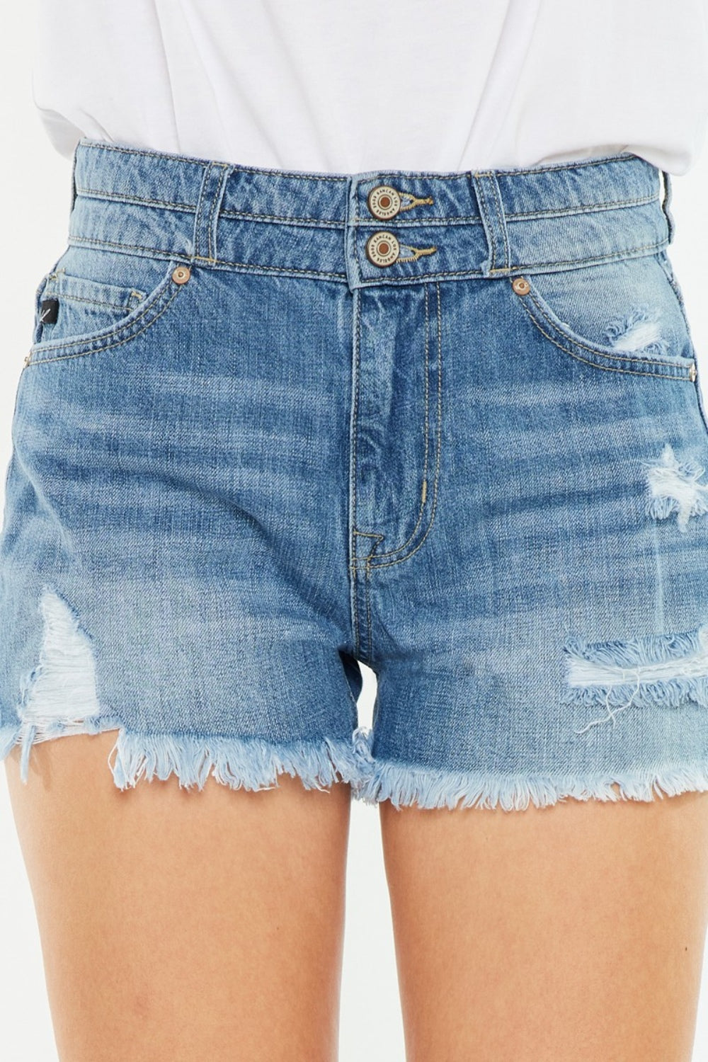 Kancan Full Size High Rise Raw Hem Denim Shorts - Aurelia Clothing