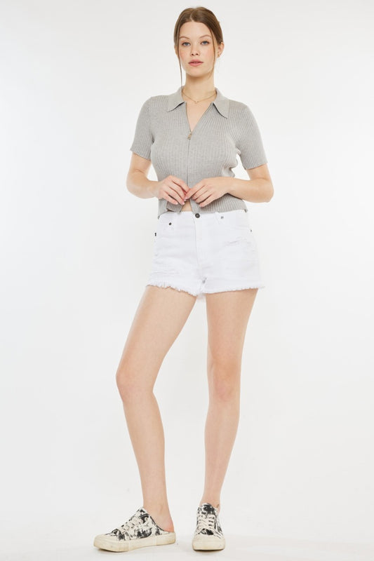 Kancan Raw Hem Distressed Denim Shorts - Aurelia Clothing