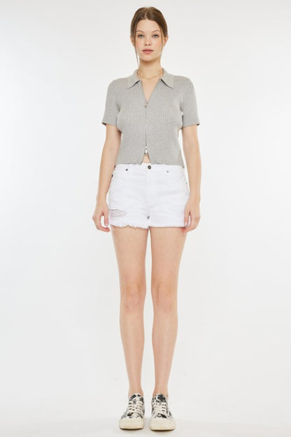 Kancan Raw Hem Distressed Denim Shorts - Aurelia Clothing