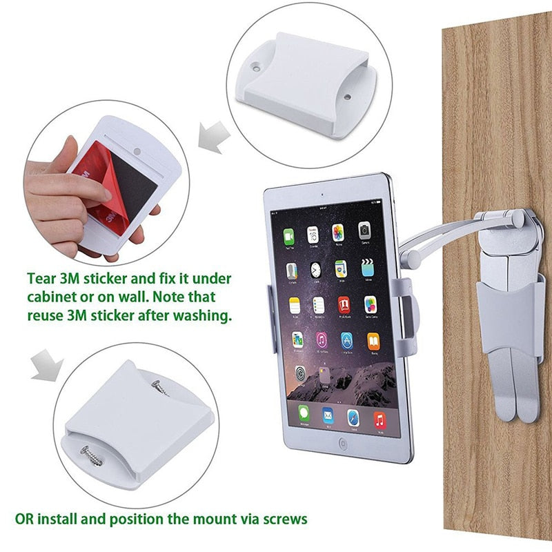 Kitchen Tablet Stand Wall Desk Tablet Mount Stand Fit For 5-10.5 inch Width Tablet  Metal Bracket Smartphones Holders - Free Shipping - Aurelia Clothing