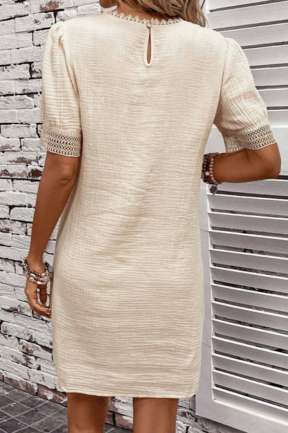 Lace Detail Round Neck Short Sleeve Mini Dress - Aurelia Clothing