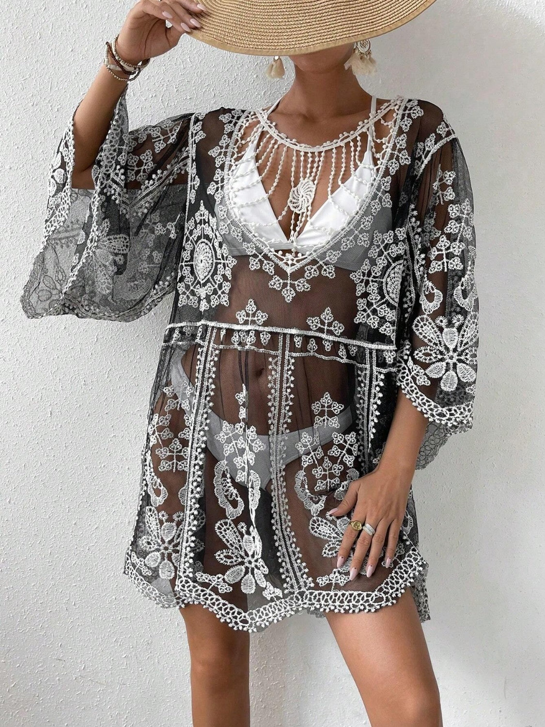 Lace Round Neck Cover-Up - Aurelia Clothing