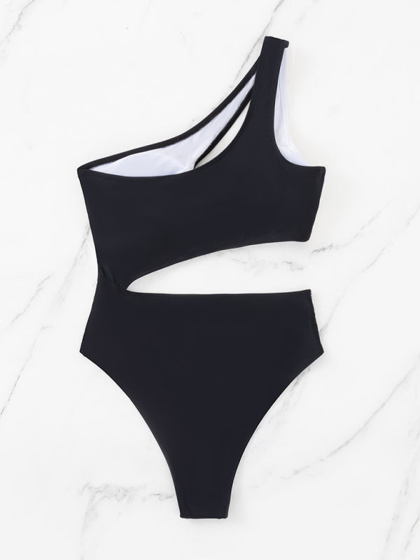 Ladies new black and white stitching contrasting color hollow swimsuit - Free Shipping - Aurelia Clothing