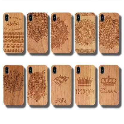 Laser Engraving Real Wood Cell Phone Case for iPhone XS MAX XR 7 8PLUS X Wooden Unique Shock Customized Bamboo Phone Cover Shell -  Free Shipping - Aurelia Clothing