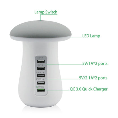 Leebote Multiple USB Phone Charger Mushroom Night Lamp Charging Station Dock QC 3.0 Quick Charger for Mobile Phone and Tablet - Fee Shipping - Aurelia Clothing