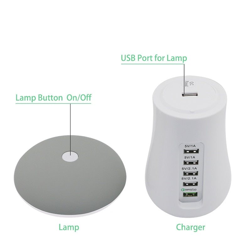 Leebote Multiple USB Phone Charger Mushroom Night Lamp Charging Station Dock QC 3.0 Quick Charger for Mobile Phone and Tablet - Fee Shipping - Aurelia Clothing