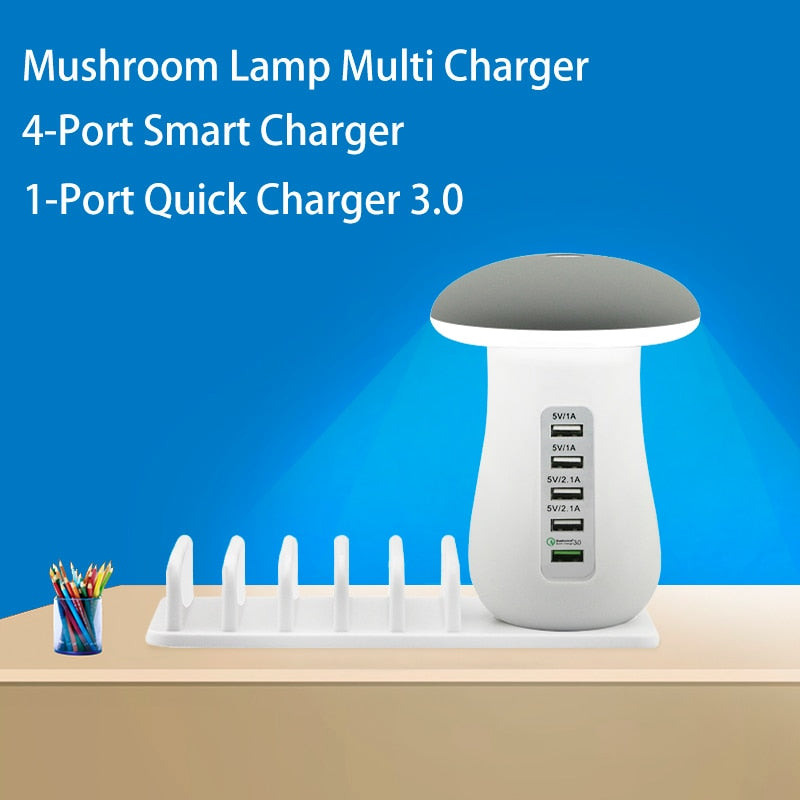 Leebote Multiple USB Phone Charger Mushroom Night Lamp Charging Station Dock QC 3.0 Quick Charger for Mobile Phone and Tablet - Fee Shipping - Aurelia Clothing