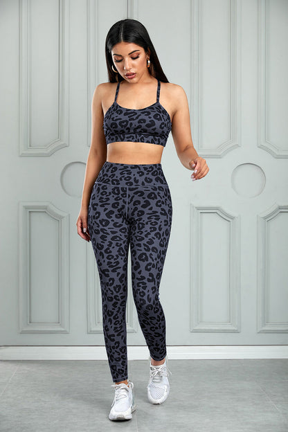 Leopard Cutout Sports Bra and Leggings Set - Aurelia Clothing