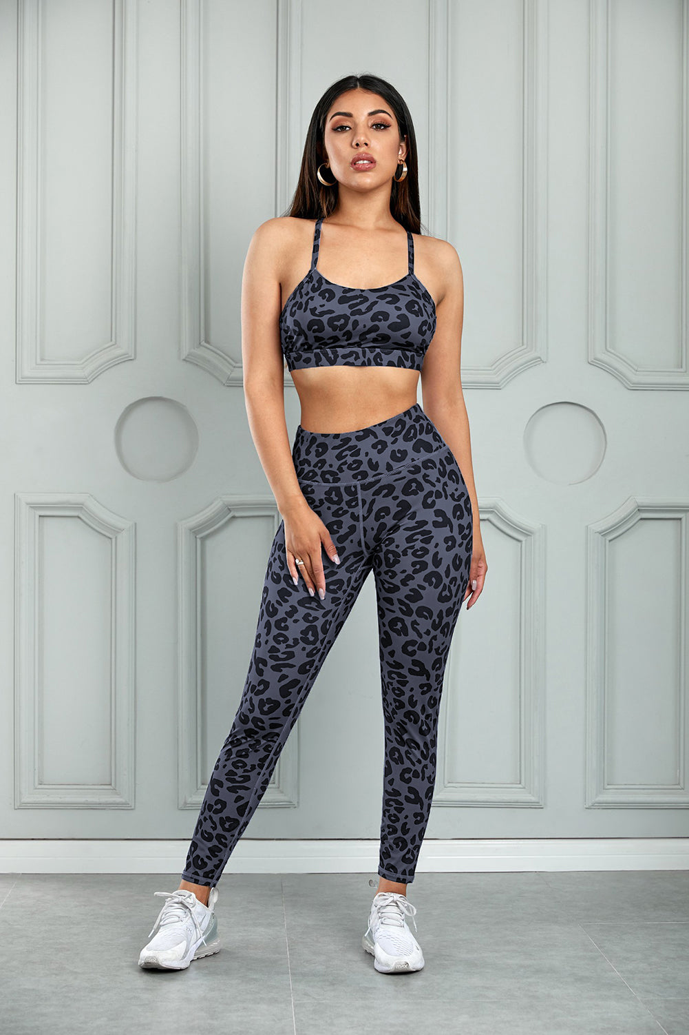 Leopard Cutout Sports Bra and Leggings Set - Aurelia Clothing