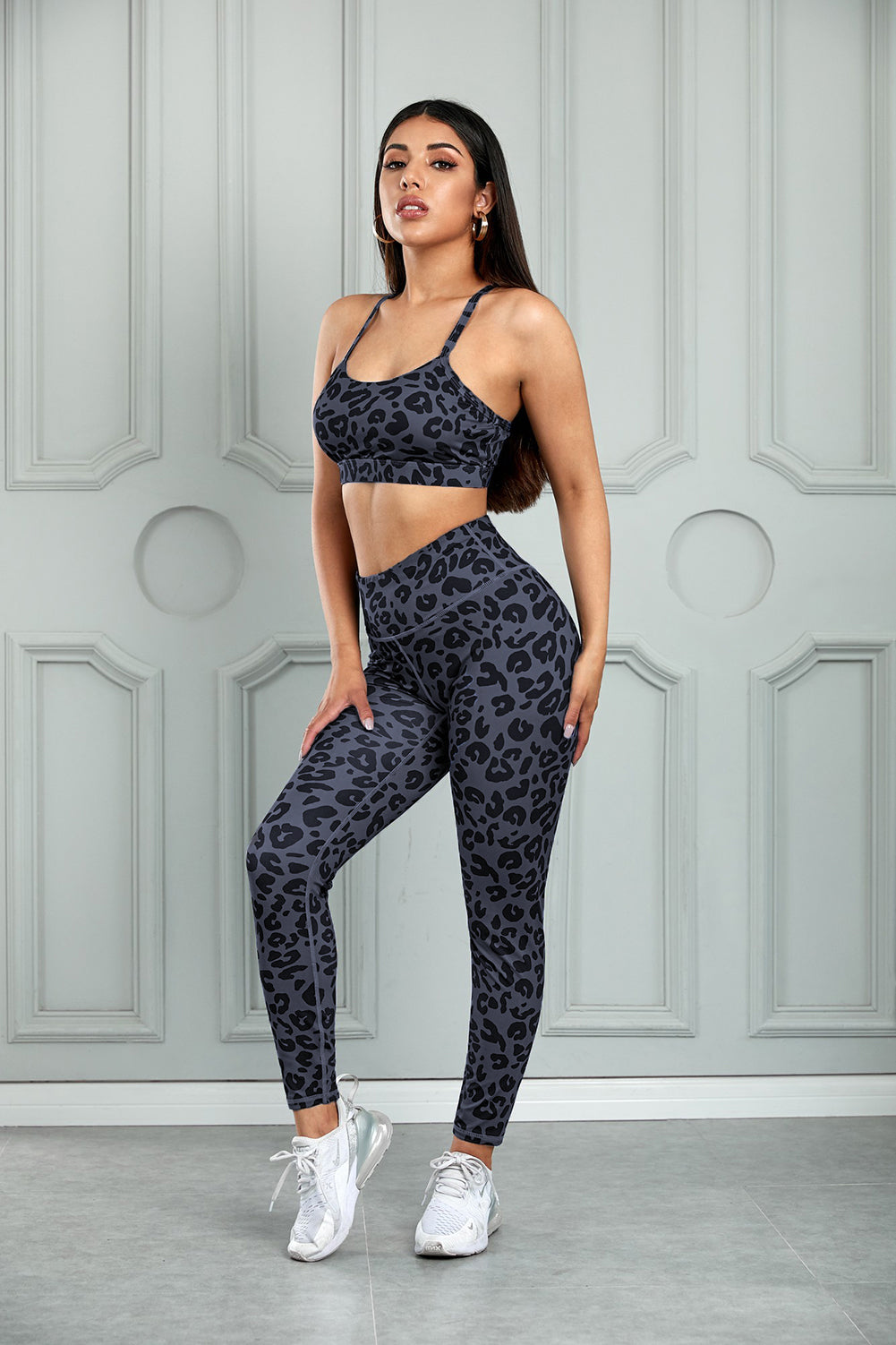 Leopard Cutout Sports Bra and Leggings Set - Aurelia Clothing